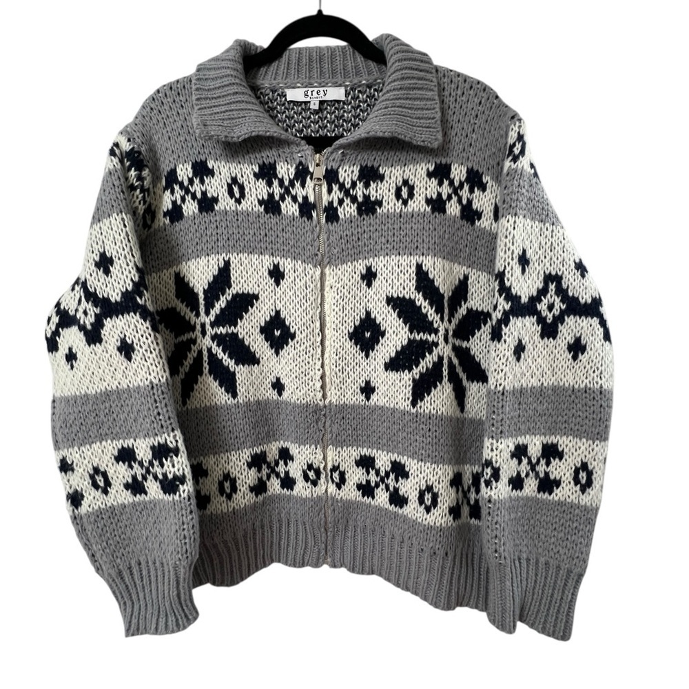 Grey Bandit Tahoe Zip Up Sweater Blue Grey and White- Size S